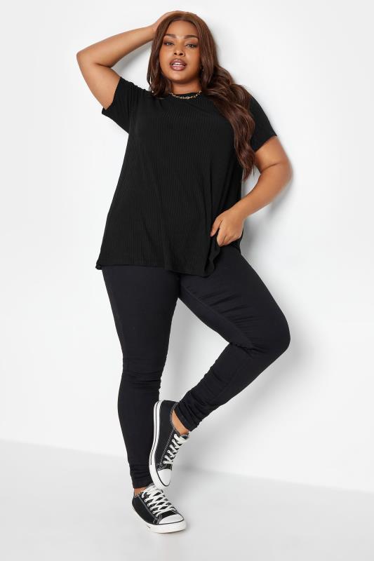 YOURS Plus Size 2 Pack Black Ribbed Swing T-Shirts | Yours Clothing 4