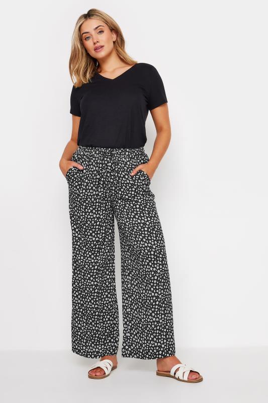 M&Co Black & White Flower Print Palazzo Trousers | M&Co 3