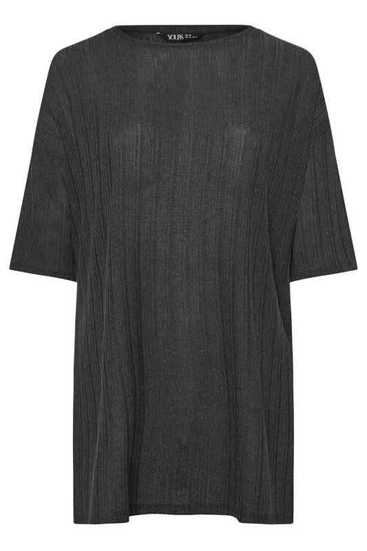 YOURS Plus Size Dark Grey Side Split Ribbed T-Shirt | Yours Clothing 5