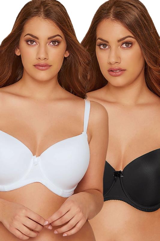 2 PACK White & Black Moulded Underwired T-Shirt Bras | Yours Clothing 6