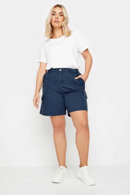 YOURS Plus Size Navy Blue Cotton Cargo Shorts | Yours Clothing 2
