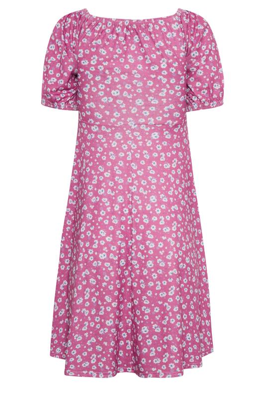 Petite Pink Daisy Print Ruched Front Dress | PixieGirl 7