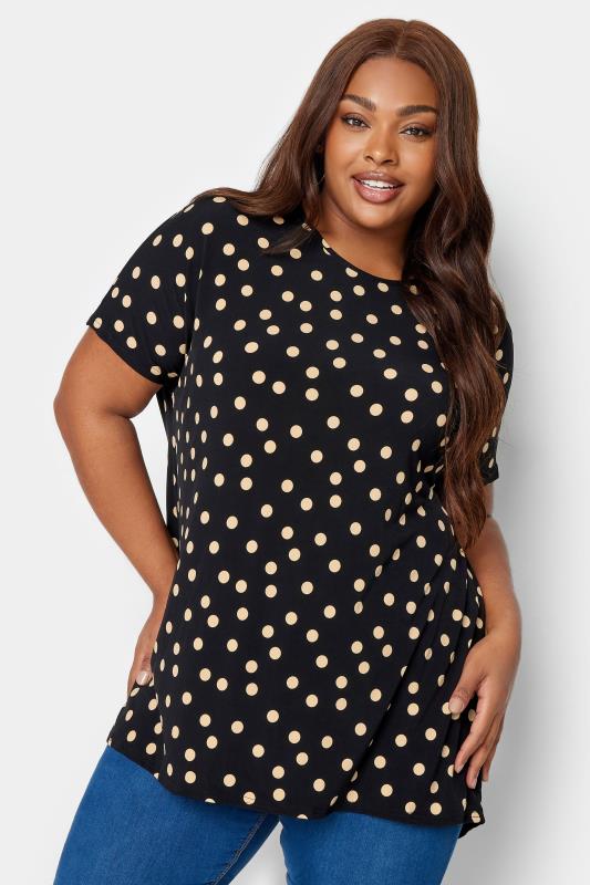 YOURS Plus Size Black Polka Dot Print Top | Yours Clothing 1
