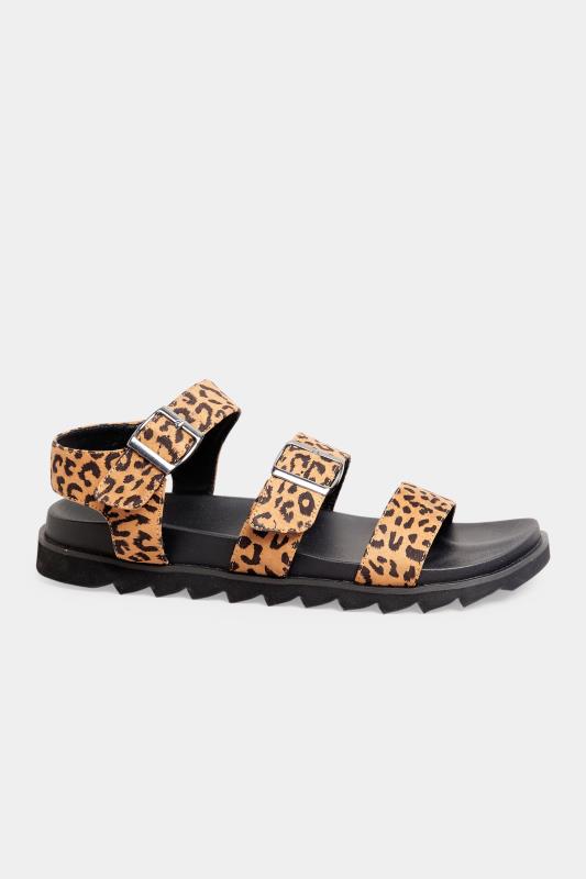 LTS Brown Leopard Print Buckle Strap Sandals In Standard DFit | Long Tall Sally 3