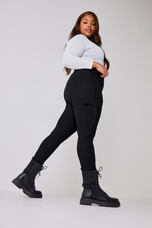 YOURS Plus Size Black Cargo GRACE Jeggings | Yours Clothing 1