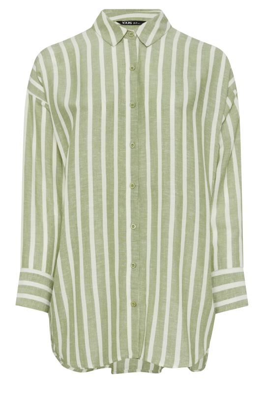 YOURS Plus Size Green Stripe Linen Shirt | Yours Clothing  5