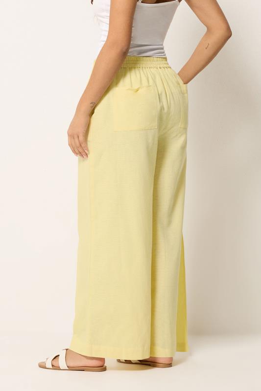 PixieGirl Petite Women's Yellow Button Linen Wide Leg Trousers | PixieGirl 2