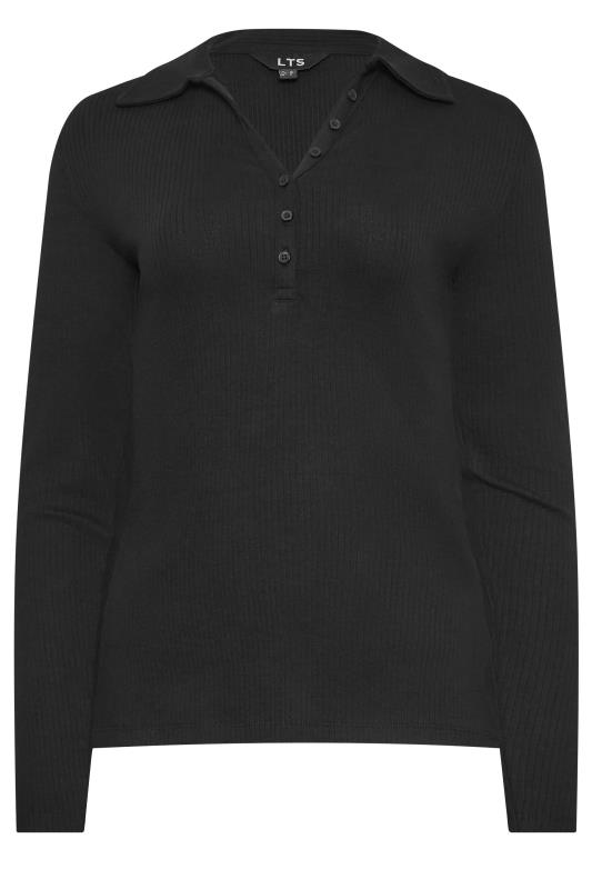 LTS Tall Black Ribbed Button Detail Collared Top | Long Tall Sally 7