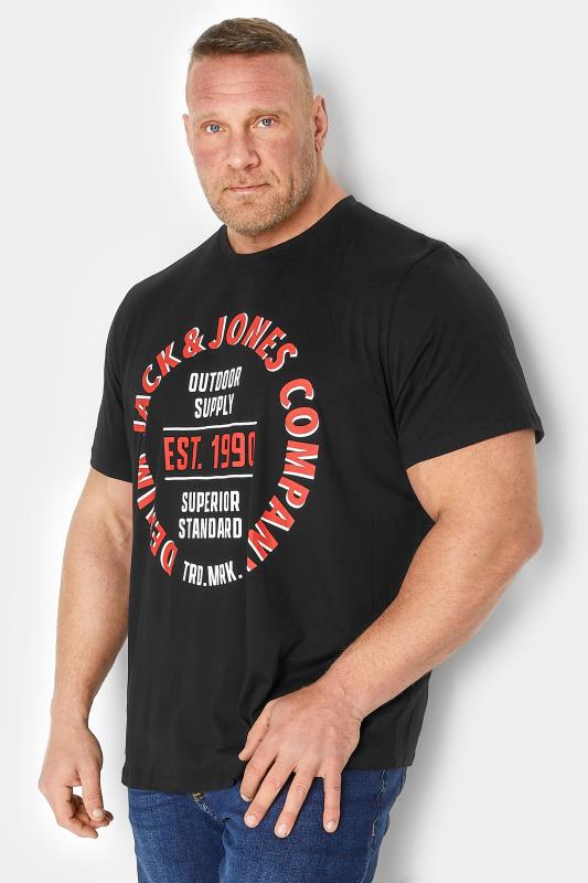 Men's  JACK & JONES Big & Tall Black Printed Crew Neck T-Shirt