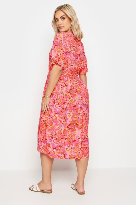YOURS Plus Size Pink Abstract Print Midi Dress | Yours Clothing 4