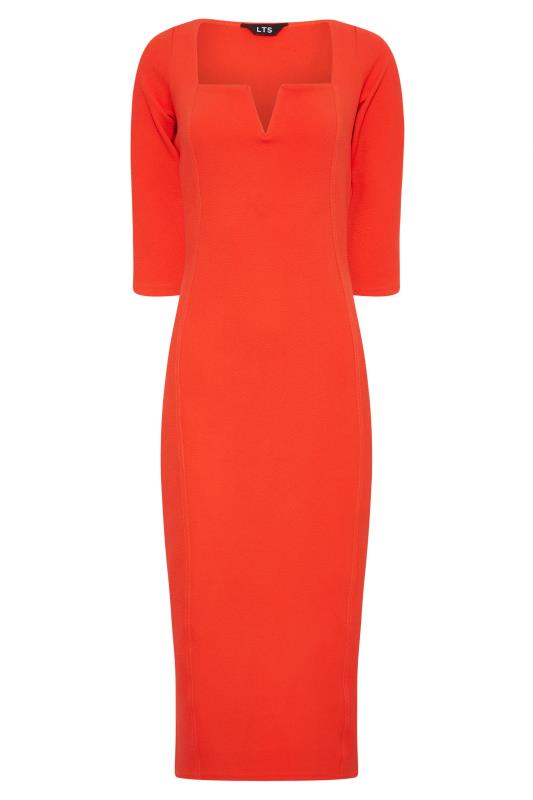 Tall Women's LTS Bright Orange Notch Neck Midi Dress | Long Tall Sally 6