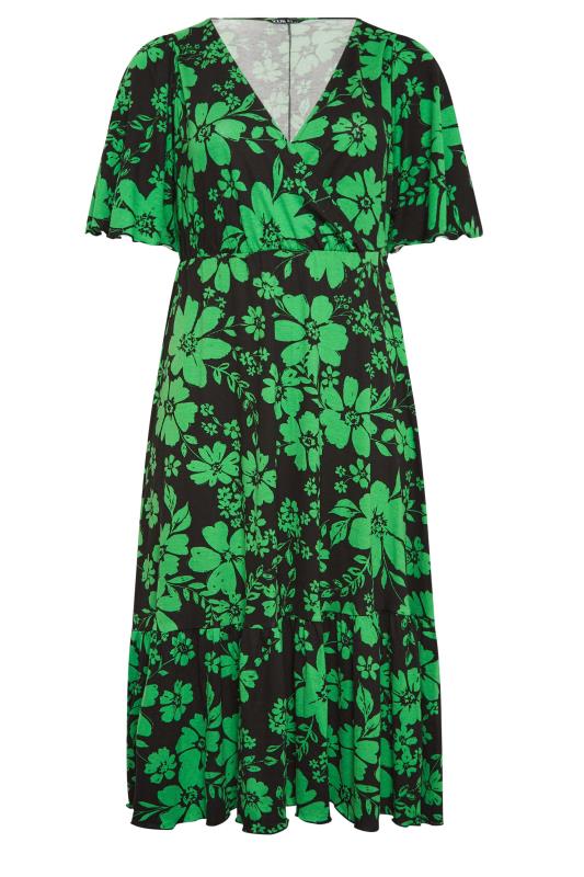 YOURS Plus Size Black & Green Wrap Angel Sleeve Midi Dress | Yours Clothing 6