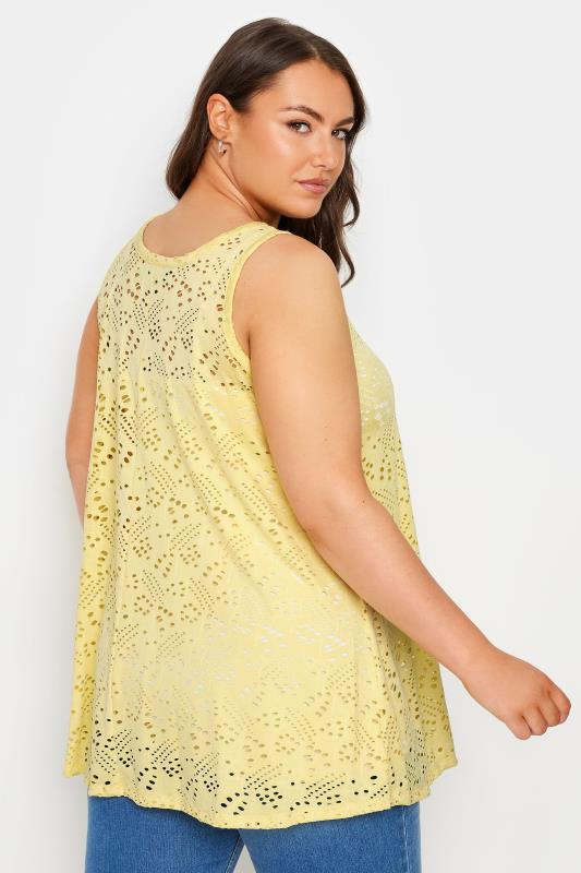 YOURS Plus Size Yellow Broderie Anglaise Swing Vest Top | Yours Clothing 3