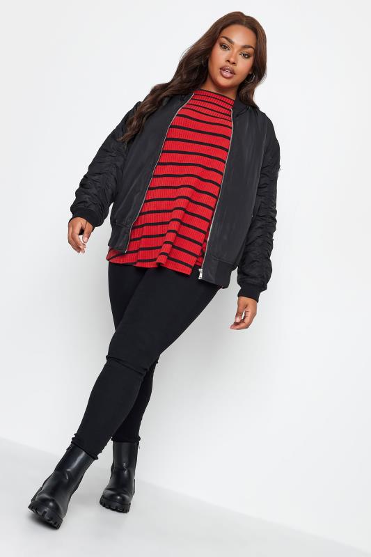 YOURS Plus Size Red Stripe Print Ribbed Swing Top | Yours Clothing 3