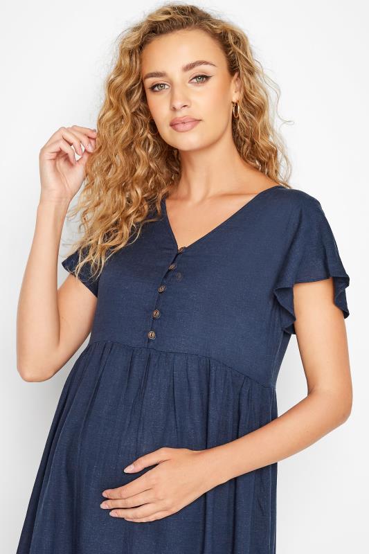 LTS Tall Maternity Navy Blue Linen-blend Dress 4