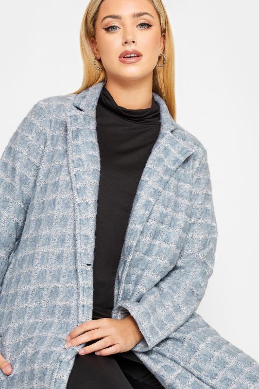 YOURS LUXURY Plus Size Blue Geometric Print Faux Fur Jacket | Yours Clothing 2