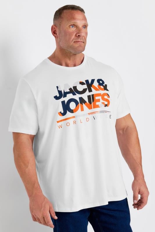 Men's  JACK & JONES Big & Tall White 'Worldwide' Crew Neck T-Shirt