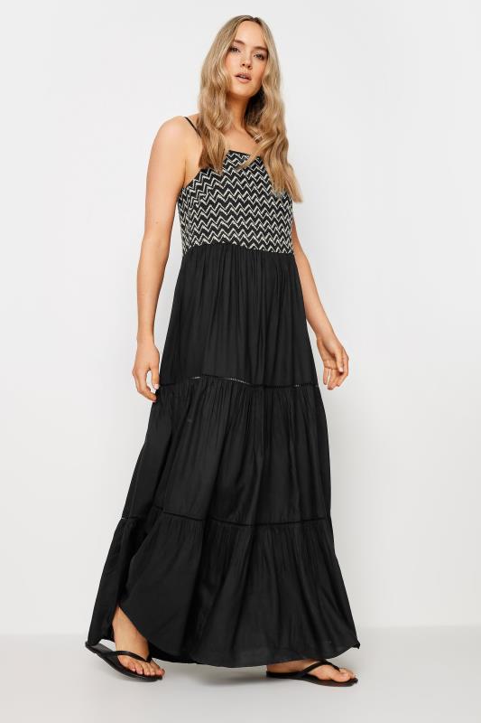 LTS Tall Women's Black Embroidery Detail Tiered Maxi Dress | Long Tall Sally 3