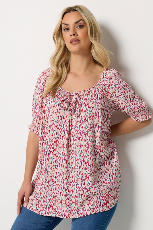  YOURS Curve Red Abstract Tie Neck Blouse