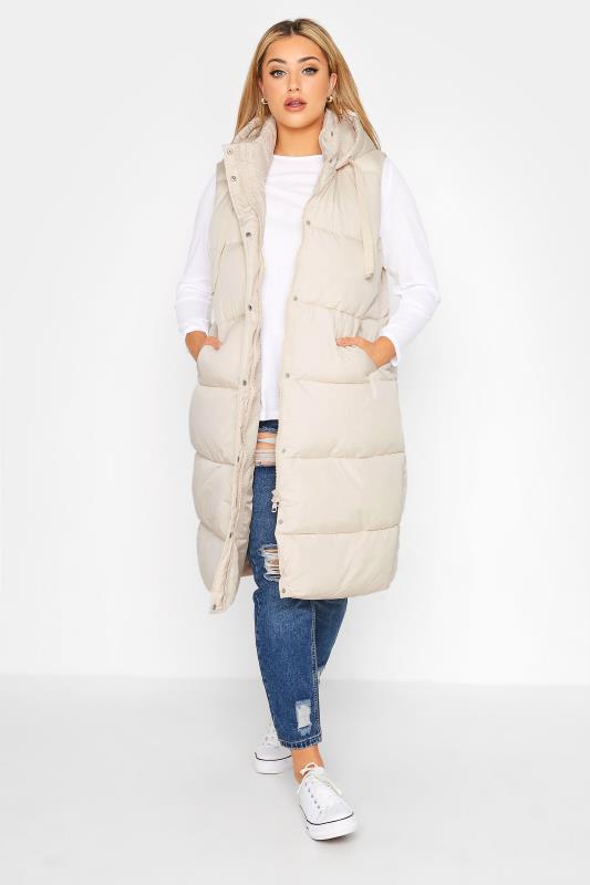 Plus Size Cream Maxi Panelled Puffer Gilet | Yours Clothing 2