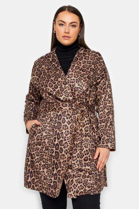 Plus Size  Evans Brown Leopard Print Wrap Coat