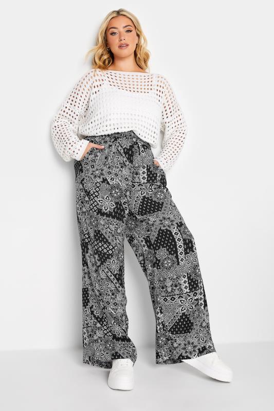 YOURS Plus Size Black Paisley Print Wide Leg Trousers | Yours Clothing 4