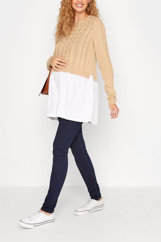 LTS Tall Maternity Beige Brown Knitted Shirt Jumper 2