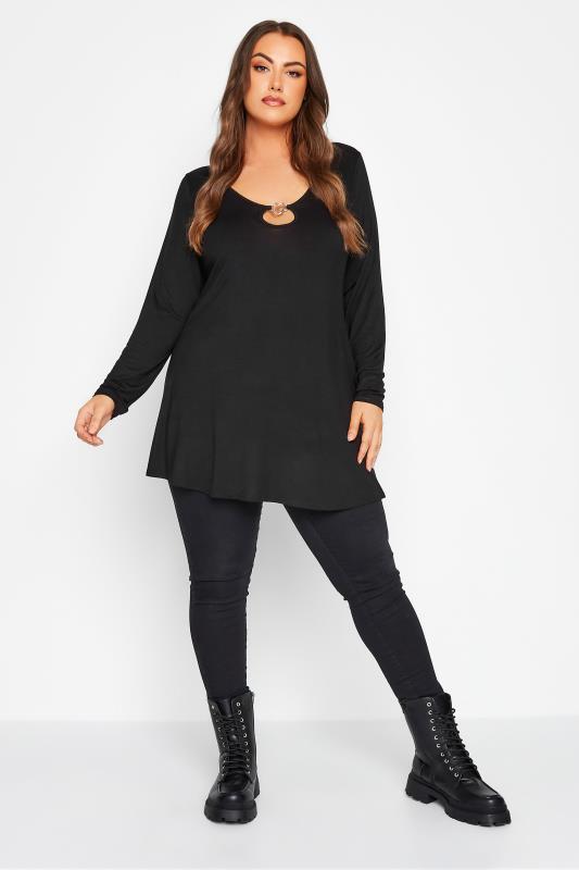 LIMITED COLLECTION Plus Size Black Heart Trim Cut Out Top | Yours Clothing 2