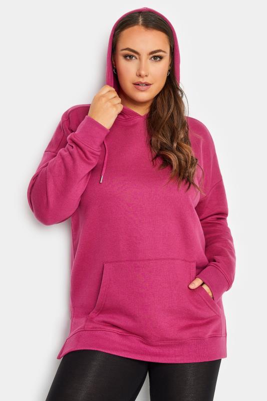 Plus Size Pink Overhead Hoodie | Yours Clothing 4