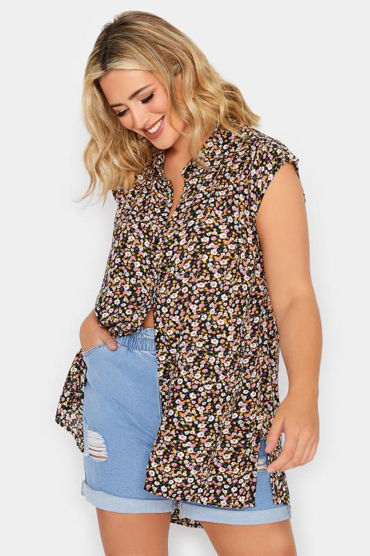 YOURS Plus Size Black Floral Sleeveless Blouse | Yours Clothing 1