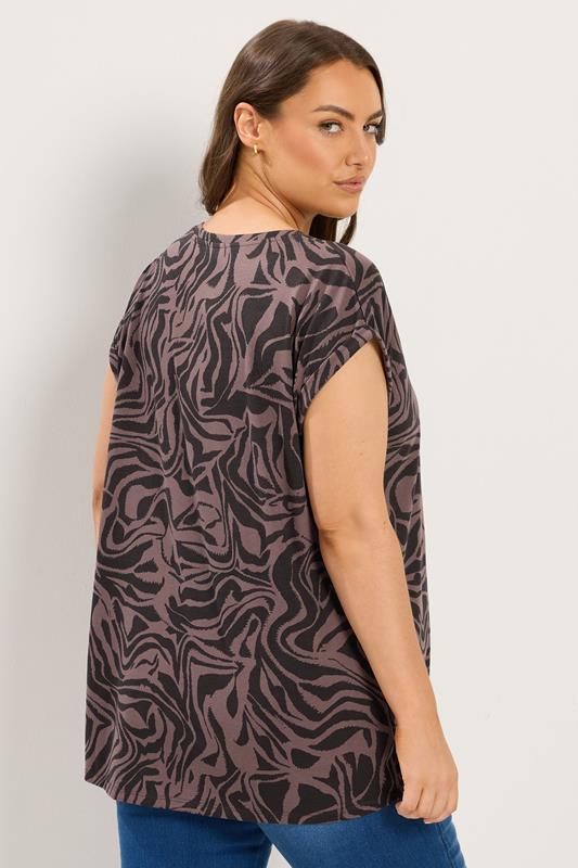 YOURS Plus Size Brown Zebra Print V-Neck T-Shirt | Yours Clothing 2