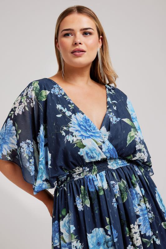 YOURS LONDON Plus Size Navy Blue Floral Print Wrap Midi Dress | Yours Clothing 4