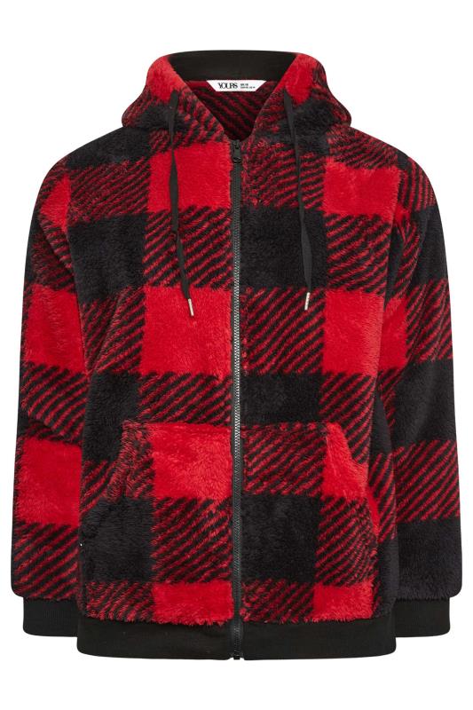 YOURS Plus Size Red Check Zip Through Fleece Hoodie | Yours Clothing 6