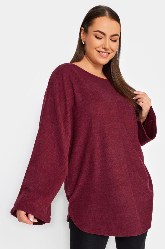 YOURS Plus Size Deep Red Front Seam Soft Touch Jumper | Yours Clothing 2