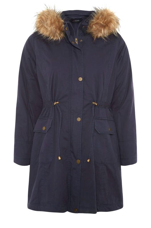 Curve Navy Blue Faux Fur Lined Hooded Parka 7