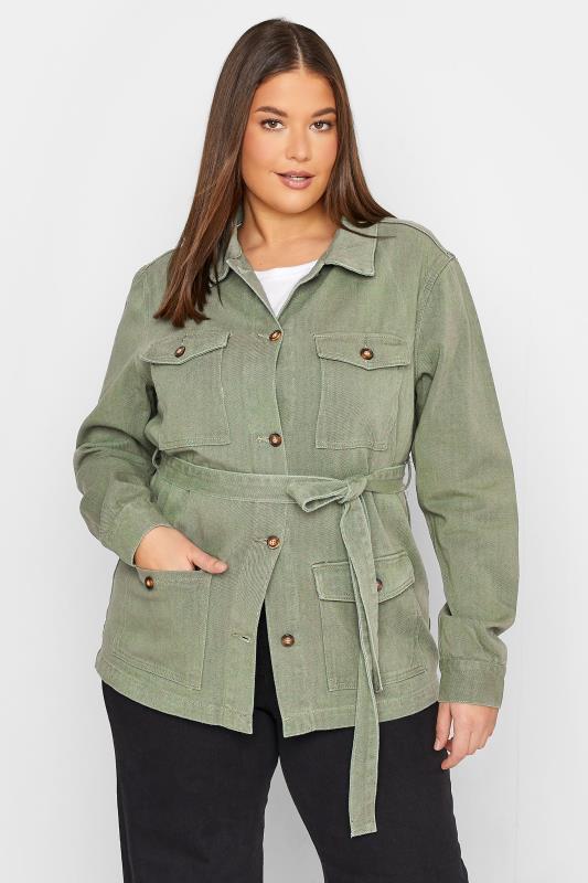  Grande Taille LTS Tall Khaki Green Belted Twill Jacket