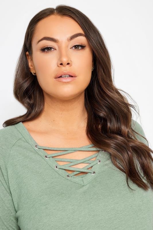 YOURS 2 PACK Plus Size Green & Black Lace Up Eyelet Tops | Yours Clothing 6