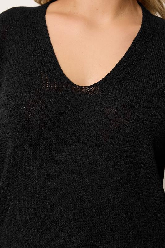 YOURS Plus Size Black Knitted T-Shirt | Yours Clothing 4