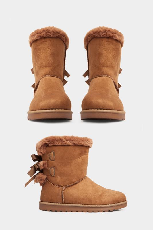 Brown Vegan Faux Suede Bow Detail Boots In Extra Wide EEE Fit 2