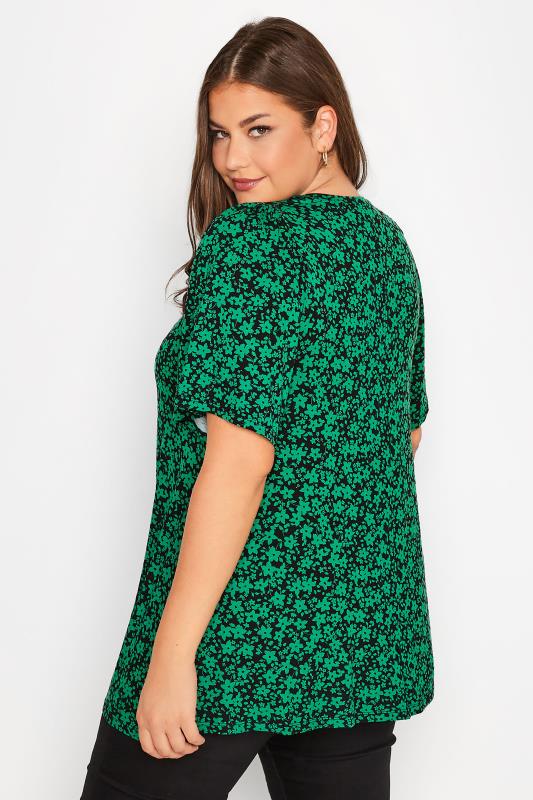 Plus Size Green Ditsy Print Sleeve Swing Top | Yours Clothing  3