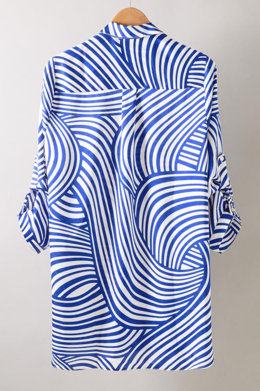 EVANS Plus Size Blue Abstract Print Tab Sleeve Shirt | Evans 6