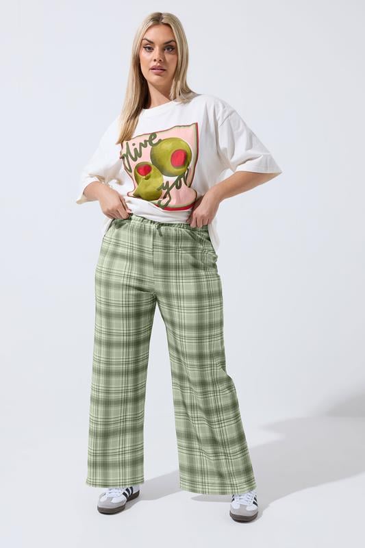  LIMITED COLLECTION Curve Grey Check Wide Leg Trousers