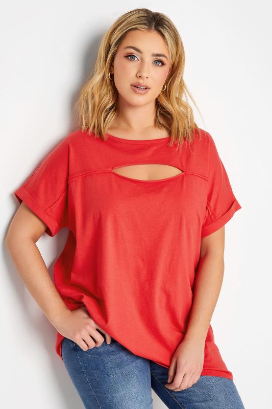 Plus Size  YOURS Curve Red Cut Out T-Shirt