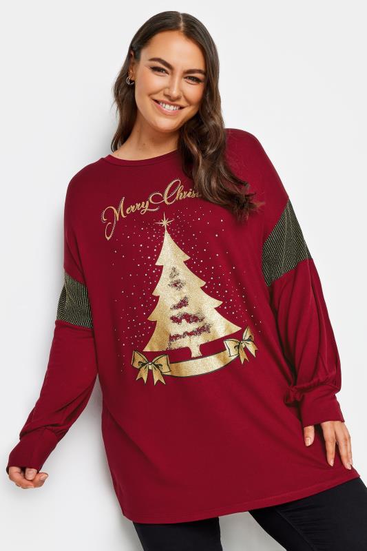 YOURS LUXURY Plus Size Red 'Merry Christmas' Soft Touch Sweatshirt | Yours Clothing 1