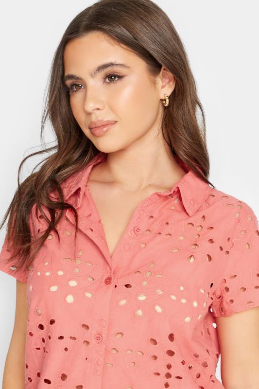 Petite Coral Pink Broderie Short Sleeve Shirt | PixieGirl 4