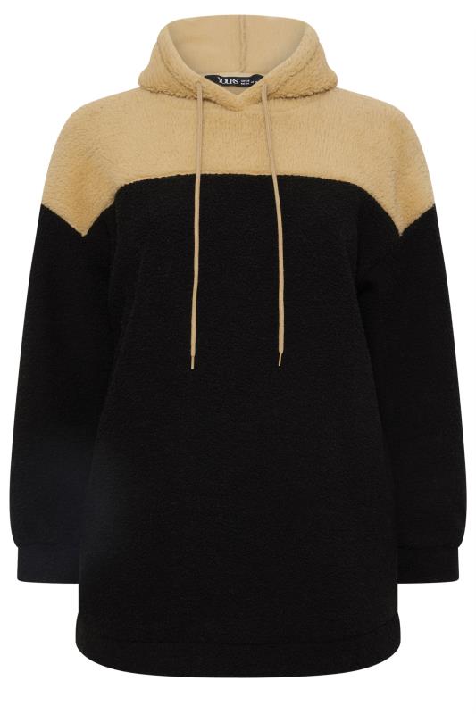YOURS Plus Size Black & Brown Colour Block Teddy Hoodie | Yours Clothing 5