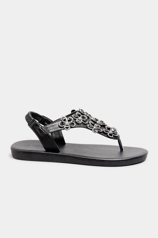 Plus Size Black Diamante Flower Sandals In Wide E Fit & Extra Wide EEE Fit | Yours Clothing 3