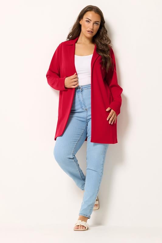 YOURS Curve Plus Size Red Longline Blazer | Yours Clothing 1