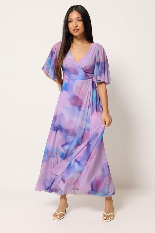 M&Co Petite Pink Blurred Floral Wrap Maxi Dress | M&Co 1