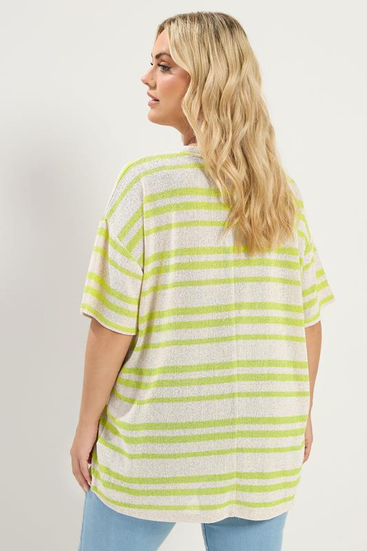 YOURS Plus Size Women's Green Striped Knitted Boxy T-Shirt | Yours Clothing 4